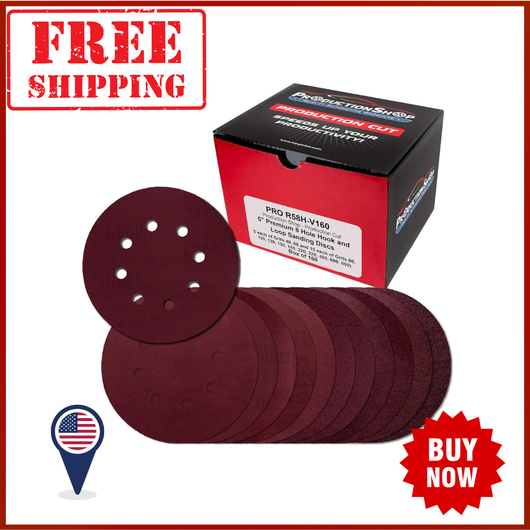 160 Pack 5 inch Sanding Discs 8-Hole Red Variety Pack Grit, Hook ,Loop Sandpaper