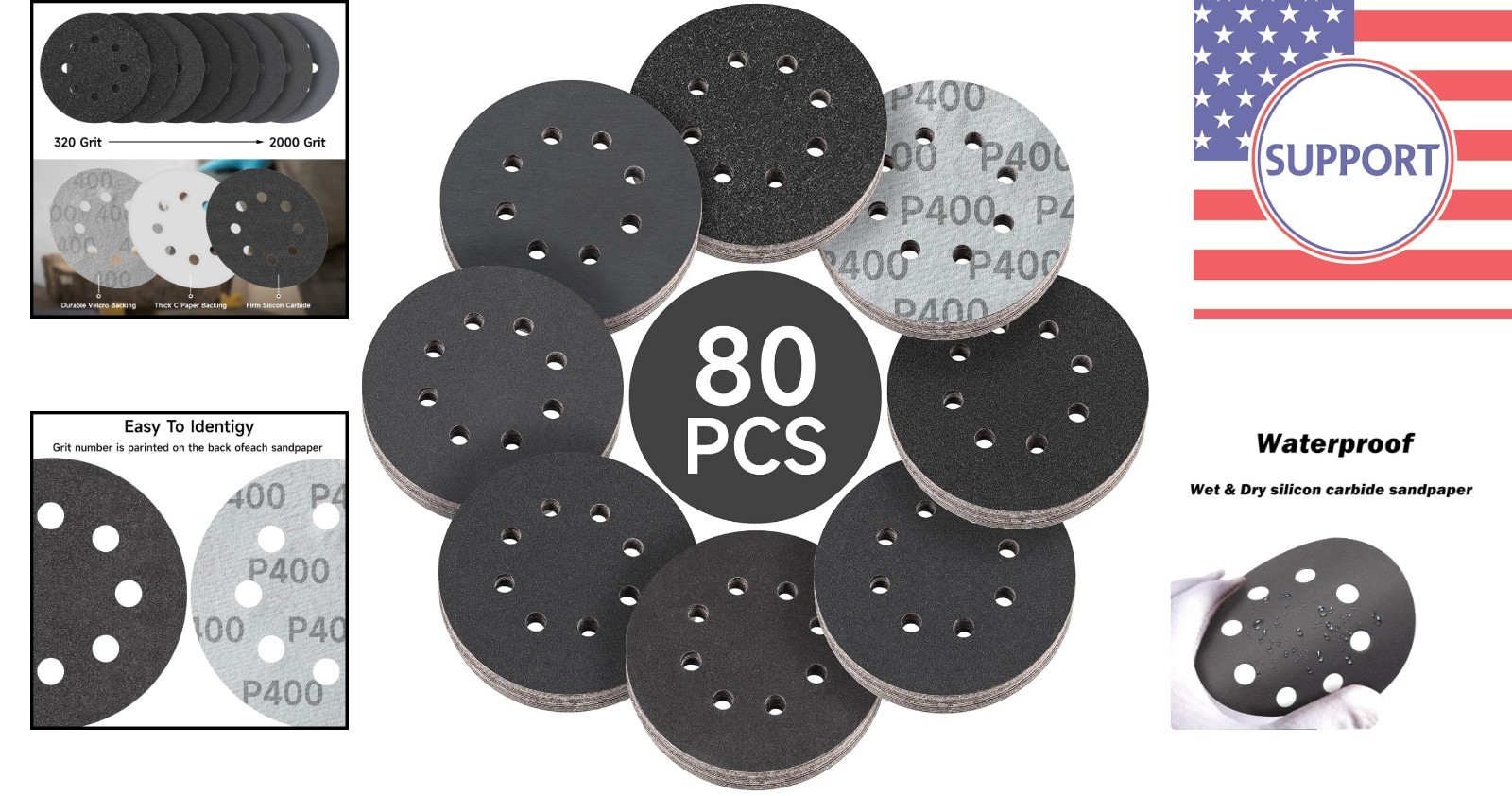 80PCS 5” Hook & Loop Sandpaper Set – Mixed Grit for Metal and Auto Use