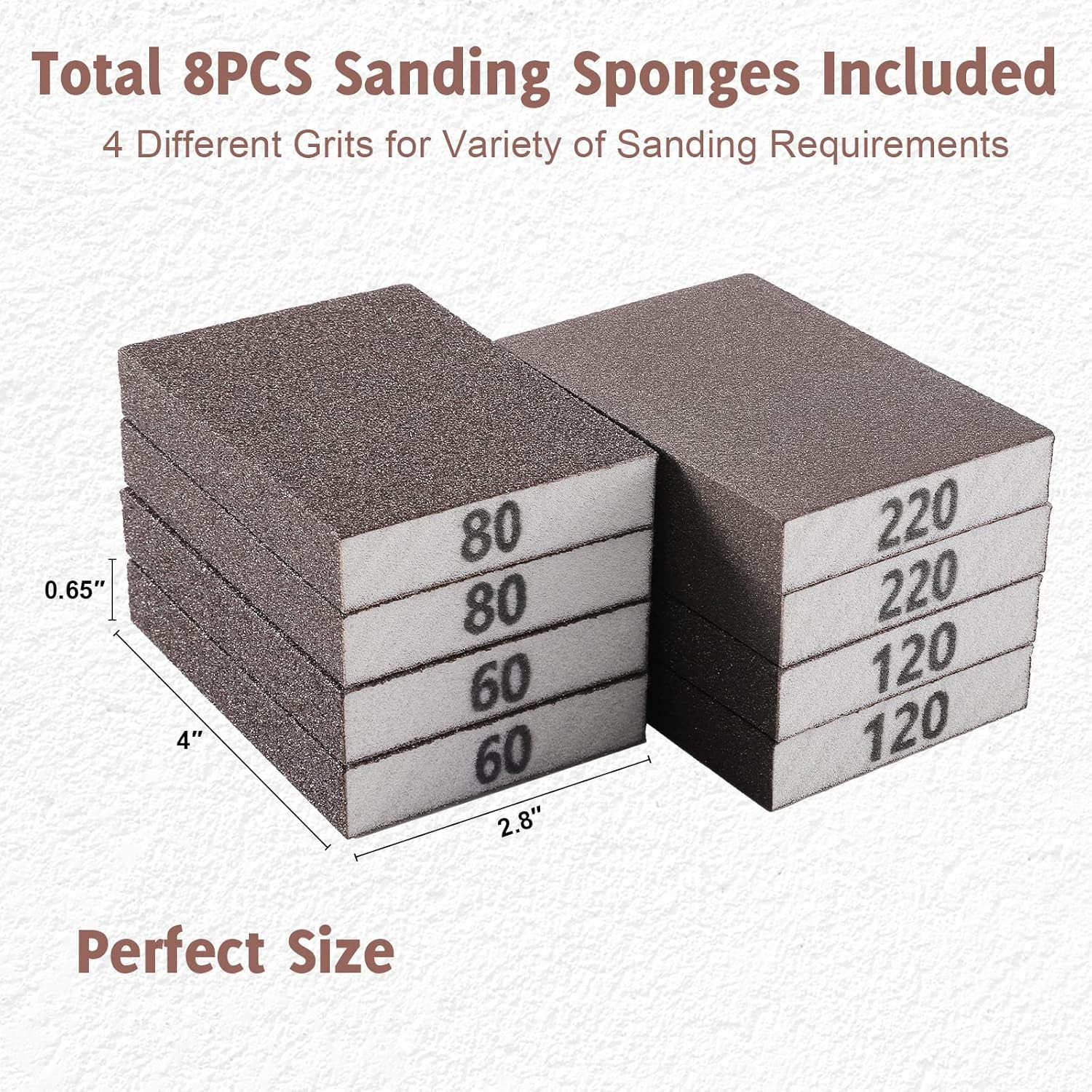 8PCS Sanding Sponge, Sanding Blocks of 60/80/120/220 Assorted Grits, Flexible &