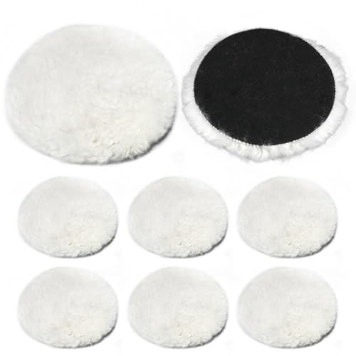 Wool Polishing Pades, 8 Pcs | Soft Sheepskin Buffing Pads, Hook and Loop 5 Inch