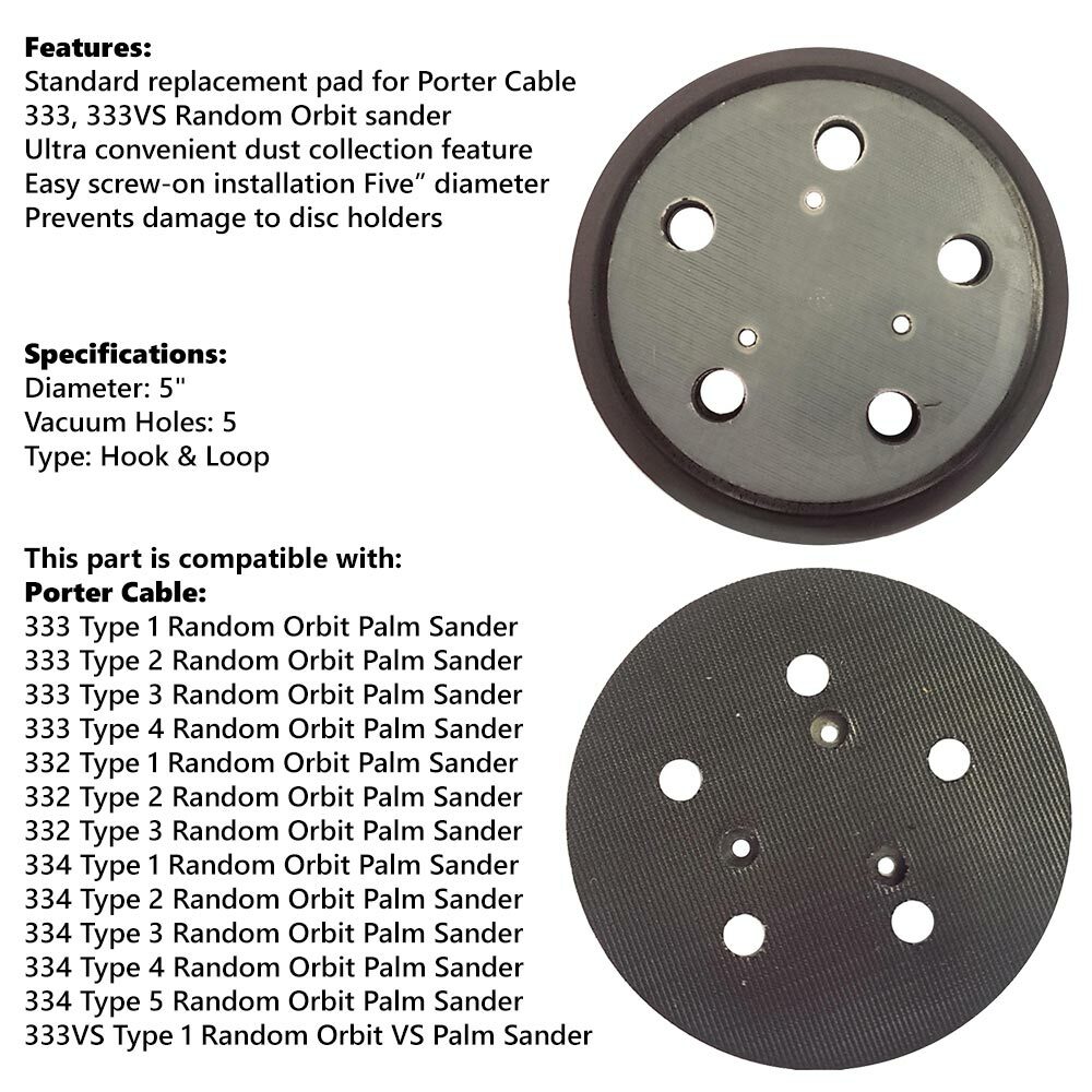 Sander Pad 5 Inch Hook & Loop Porter Cable 333 334 rep 13904 13909 2/PK RSP29-K