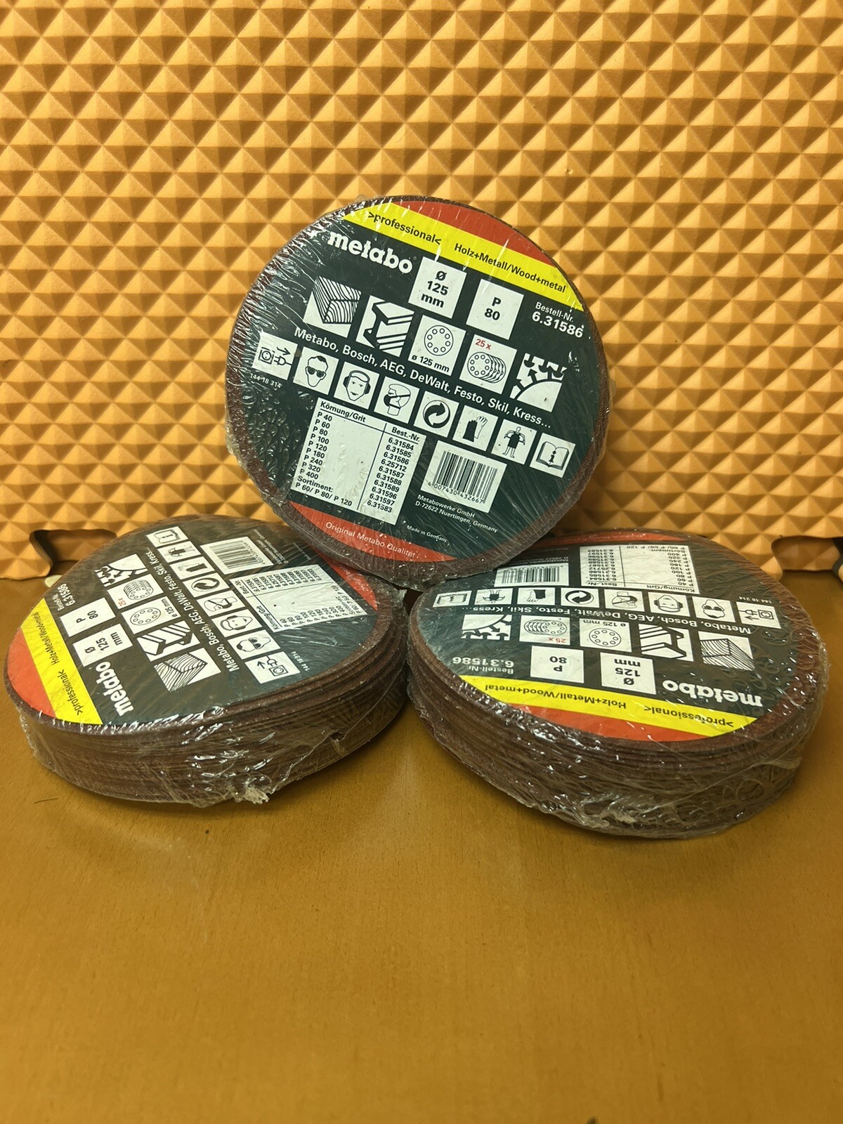 Lot 75 Metabo 80 Grit Sanding Discs 5 inch 8-Hole Hook Loop Orbital Sander Paper