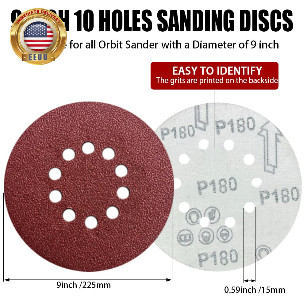 9 Inch 10 Hole Sanding Discs for Drywall Sander – 13 Pack of 180 Grits Drywall S