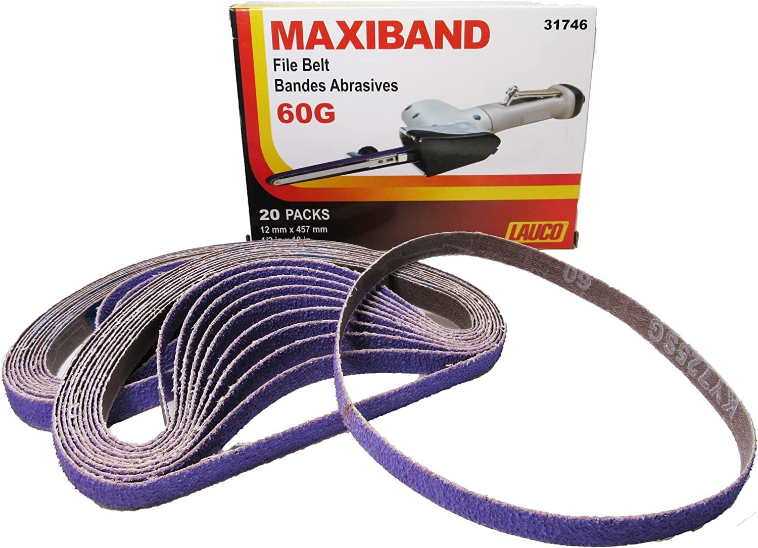 Purple File Sanding Belt Abrasive 1/2 in x 18 IN- Pack of 20 – GRIT 60
