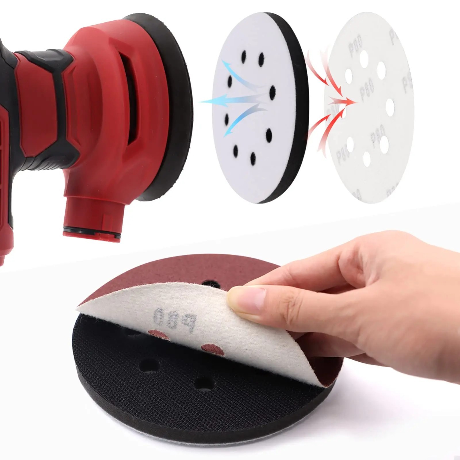 6pc 5″ 8 Holes Hook $ Loop soft Interface Pads Orbital Sander Sanding Foam Pad