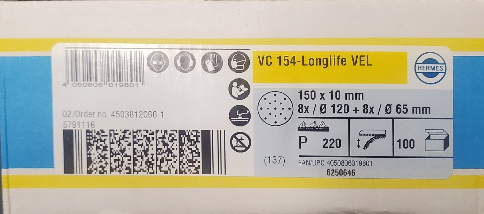 6″ Hermes Abrasives VC154 Long Life Velco Sanding Discs Festool Pattern 17 Holes