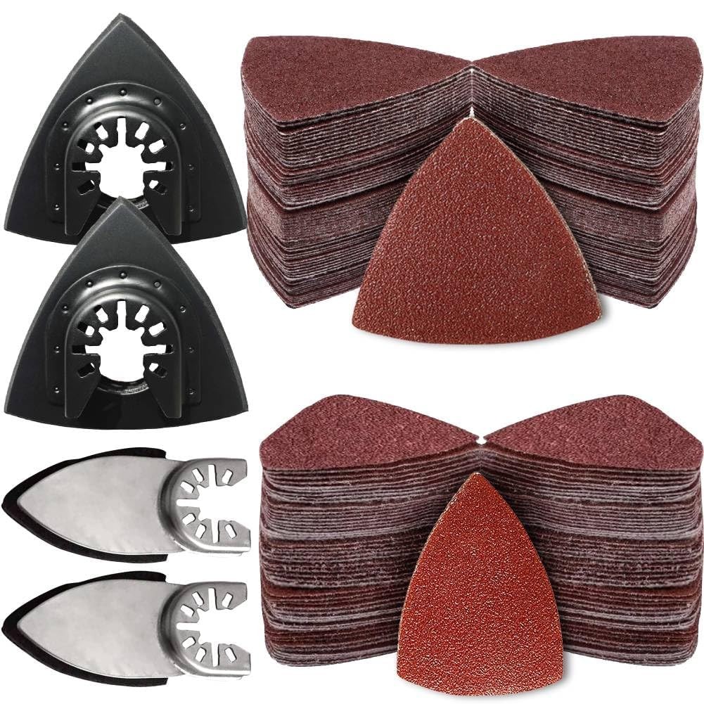 104Pcs Oscillating Tool Detail Sanding Pads Kit, 2Pcs Triangle 80mmx80mmx80mm