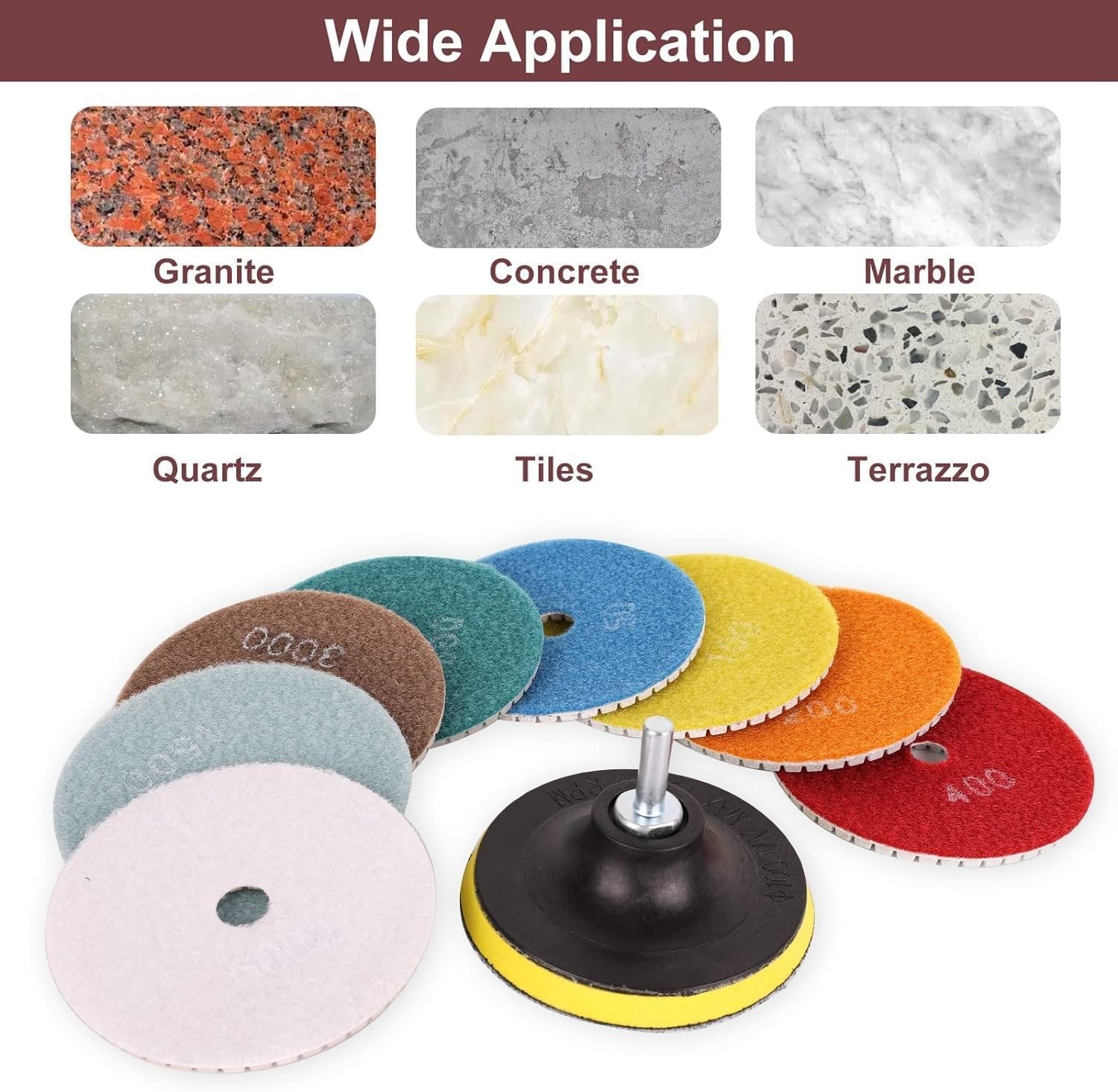 4″ Diamond Polishing Pads 12pcs Wet/Dry 50-6000 Grit for Granite Marble