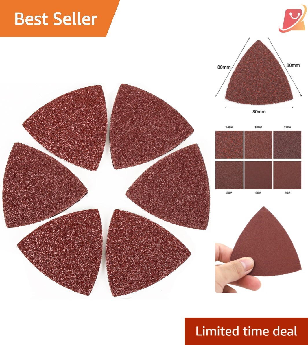 100pcs Triangle Sanding Pads Hook Loop 3-1/8 Inch Multi Tool Sandpaper Set