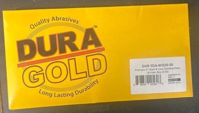 Dura-Gold Premium 220 Grit 5″ Sandpaper Discs, 8 Hole Pattern Dustless, 50 Discs