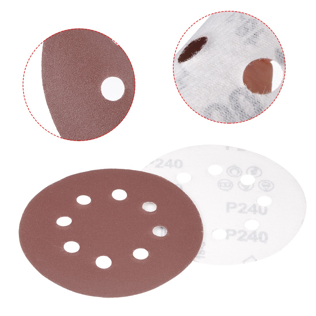 5-Inch 8 Hole Hook and Loop Sanding Disc 240 Grit Flocking Sandpaper 50Pcs