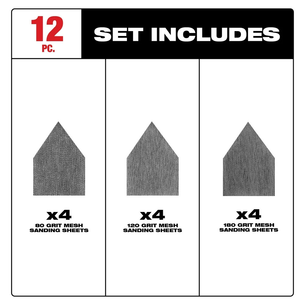 Milwaukee 48-80-5405 80/120/180 Grit Sheets for M12 Orbital Sander – 12 PK