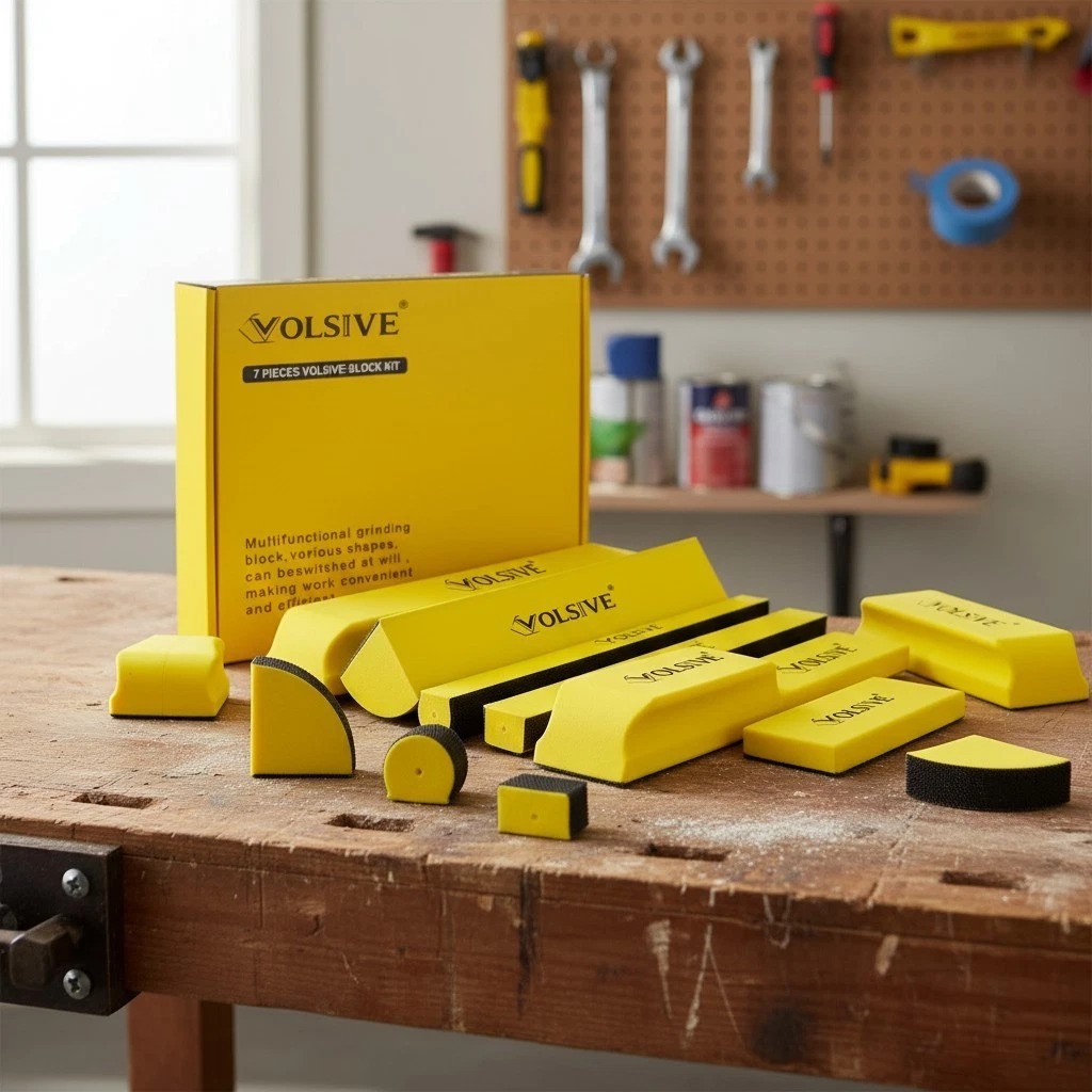 7Pcs Hand Sanding Block Set, Rectangle Handheld Sanding Pad, Hook and Loop Inter