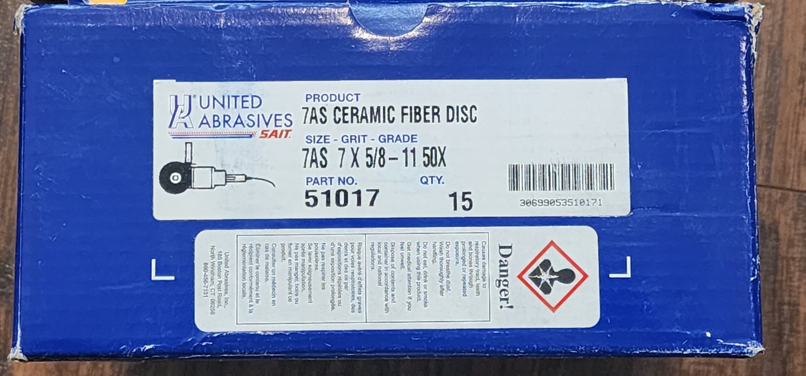 Box Of 15 United Abrasives Sait 51017 Ceramic Fiber Discs 7AS 7 × 5/8-11 50x