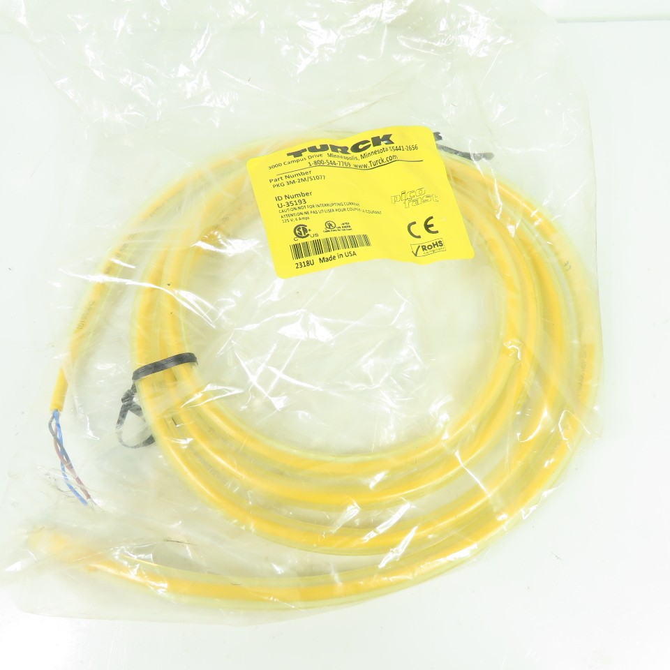 Turck U-35193 PKG 3M-2M/S1077 Pico Fast Cordset Cable 125V 4A 3-Pin Female