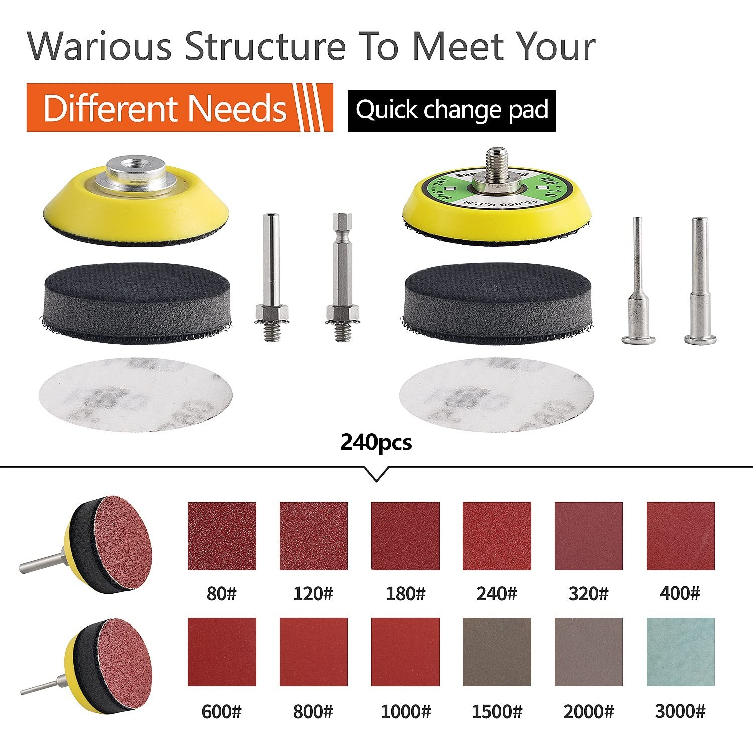 240pcs Sanding Discs Kit 2 Inch Aluminum Oxide Grit Variety for Drills Rotary…