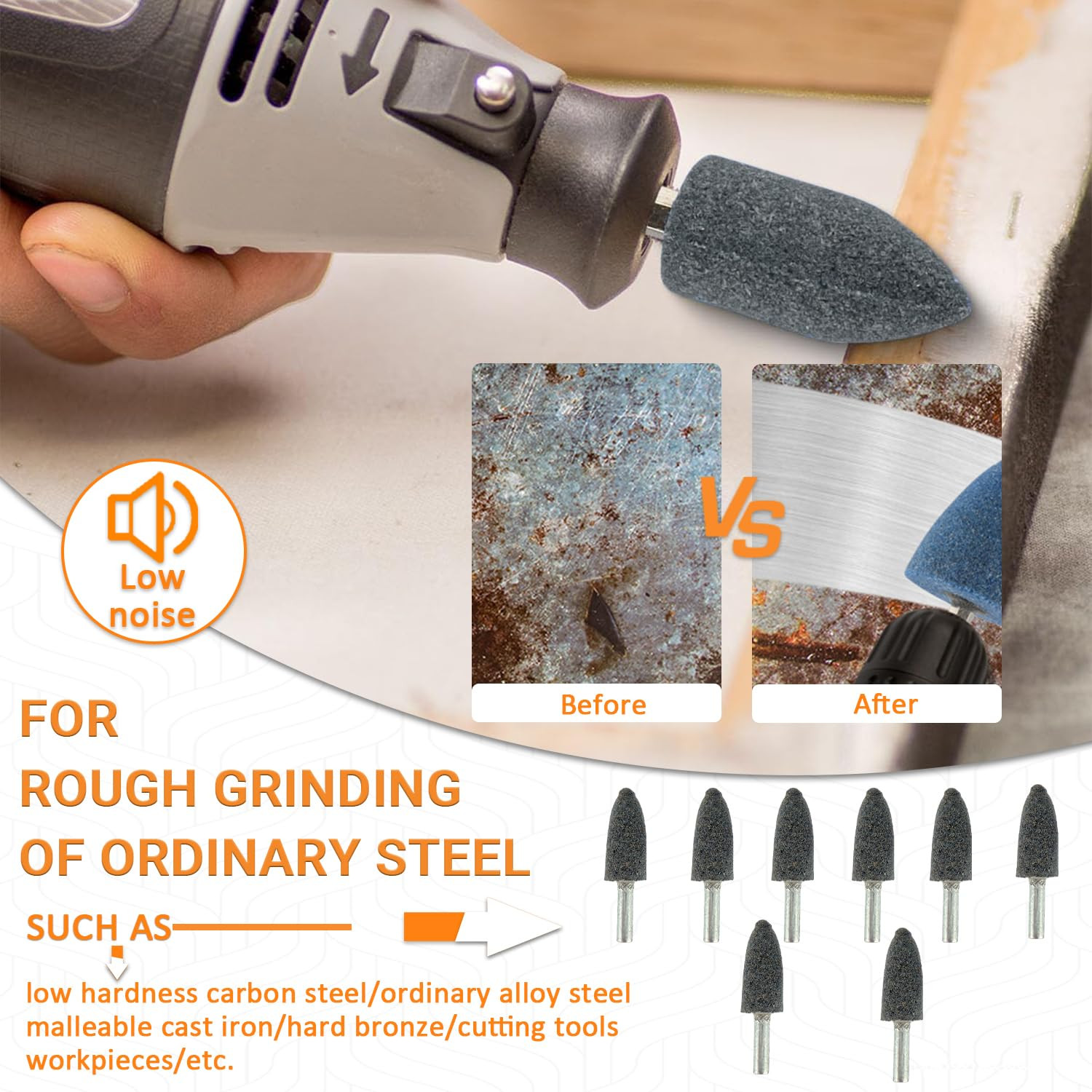 8 Pcs 16 mm Cone Shape Grinding Stone Deburring Ferrous Metals