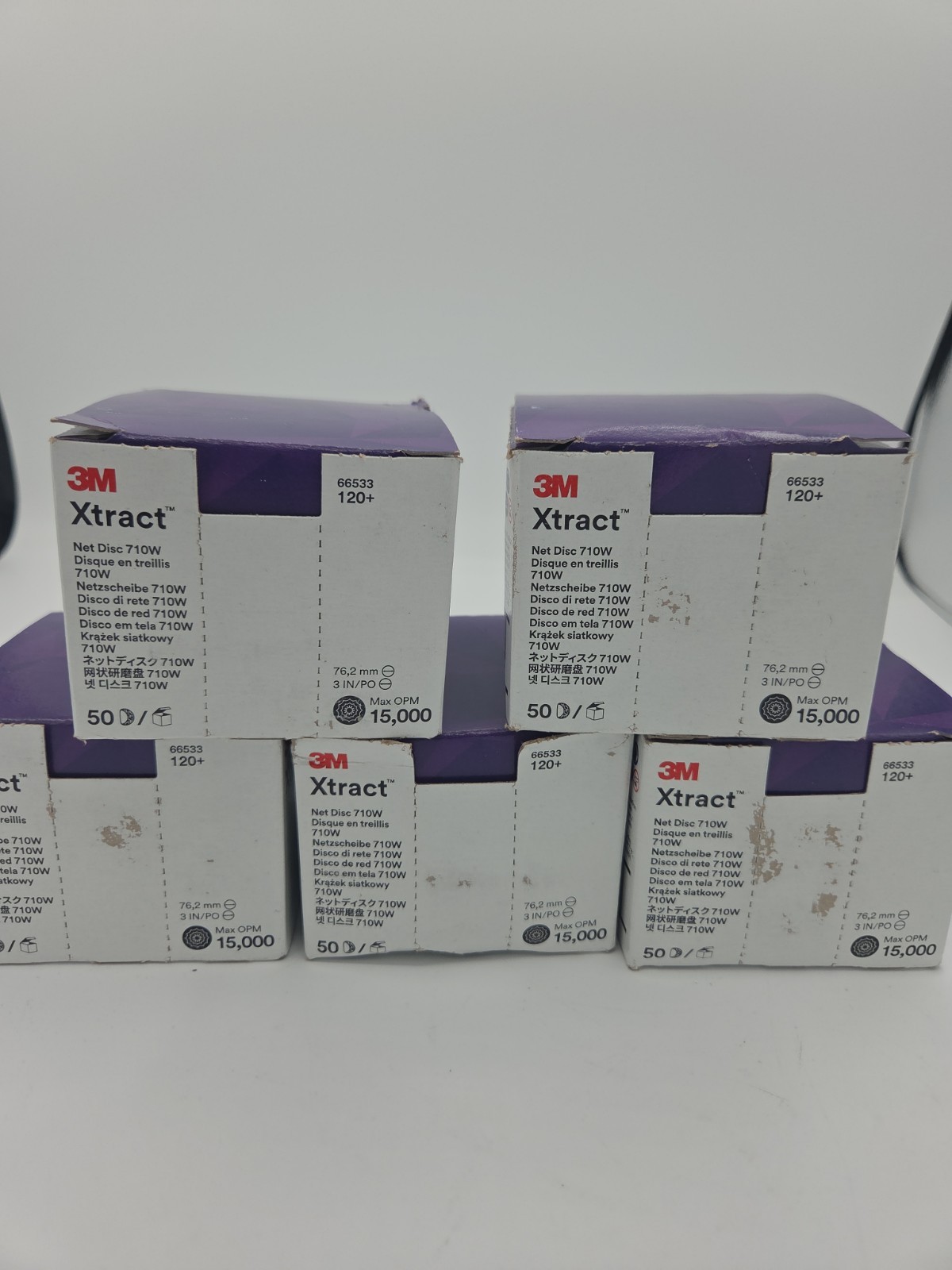 3M Xtract Net Disc 710W, 120+, 3 in, Die 300V, Pack of 50 Hook and Loop Sand x5