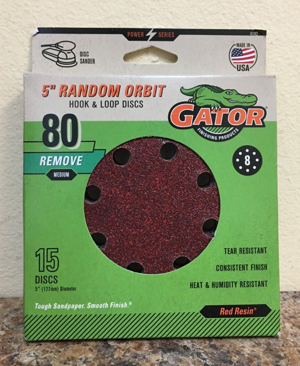 Gator 4142 5″ Random Orbit Hook & Loop Sanding Disc 80 Grit Medium 15 Pk