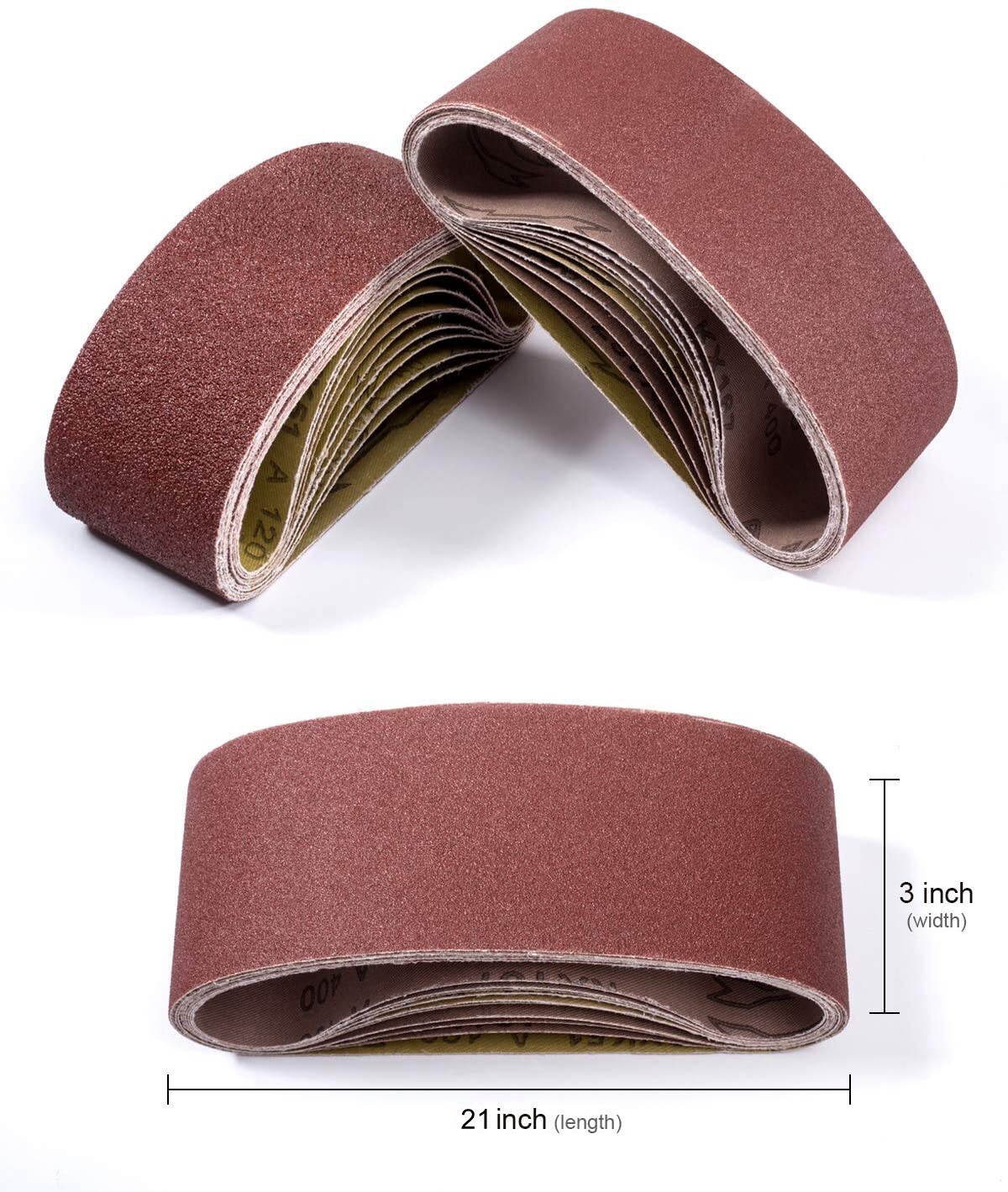 10PCS 3×21 Inch Sanding Belts 100 Grit Aluminum Oxide For Wood, Metal & Plastic