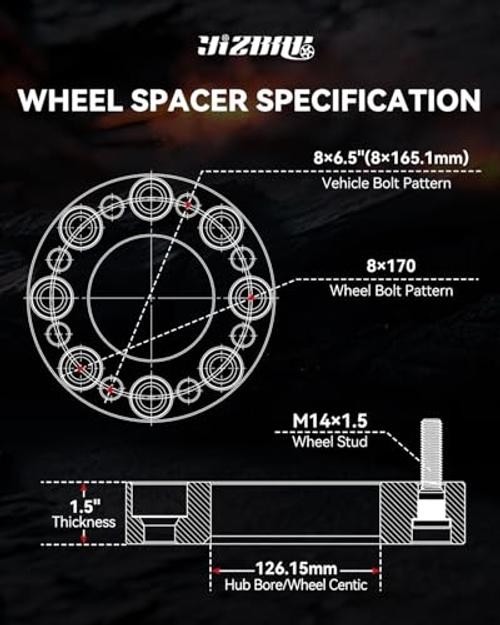 8×6.5 to 8×170 Wheel Adapters for F250 F350 Wheels on 8×165.1 to 8×170