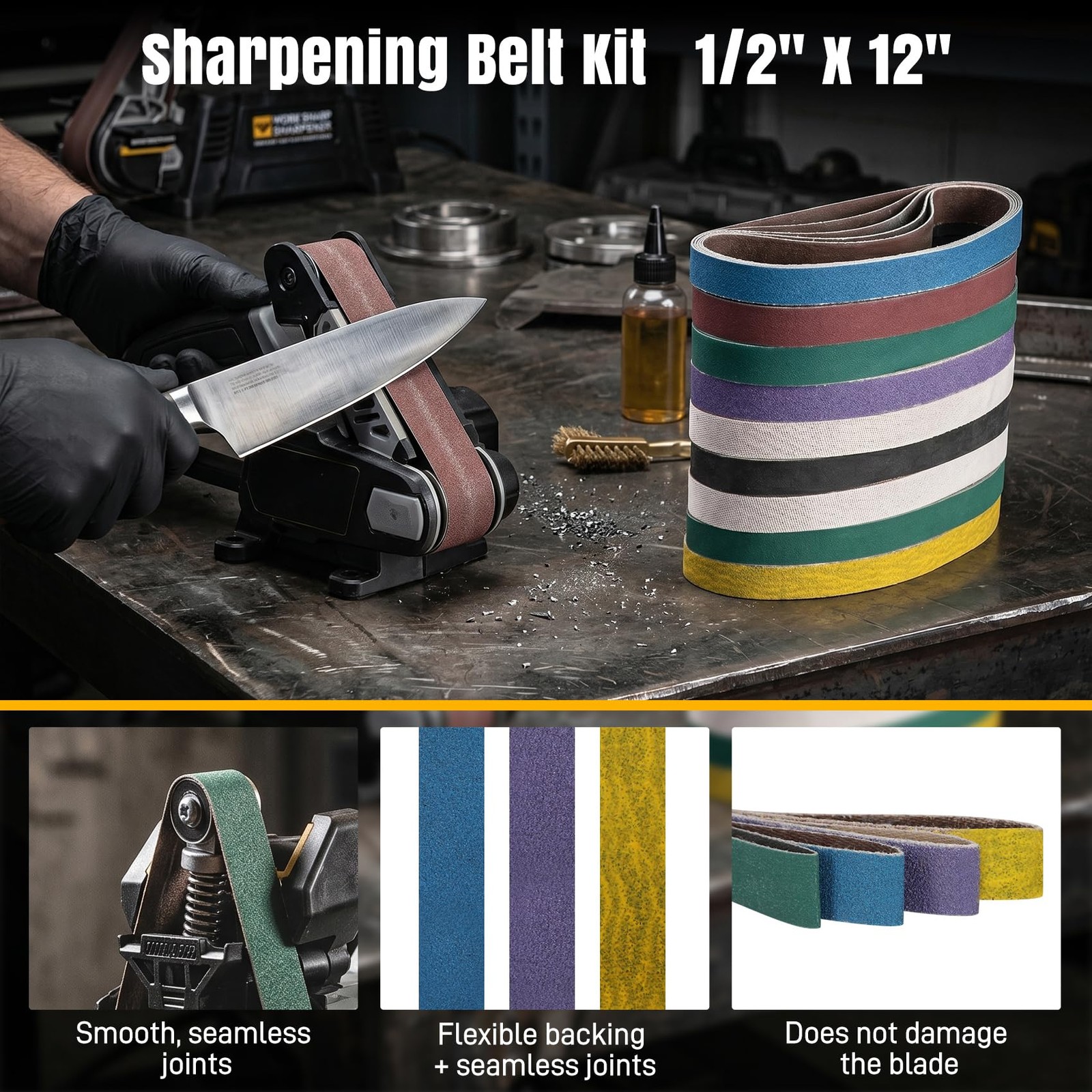 45 Pcs 12″ x 1/2″ Replacement Sharpening Belt Kit for Official Work Sharp Kni…
