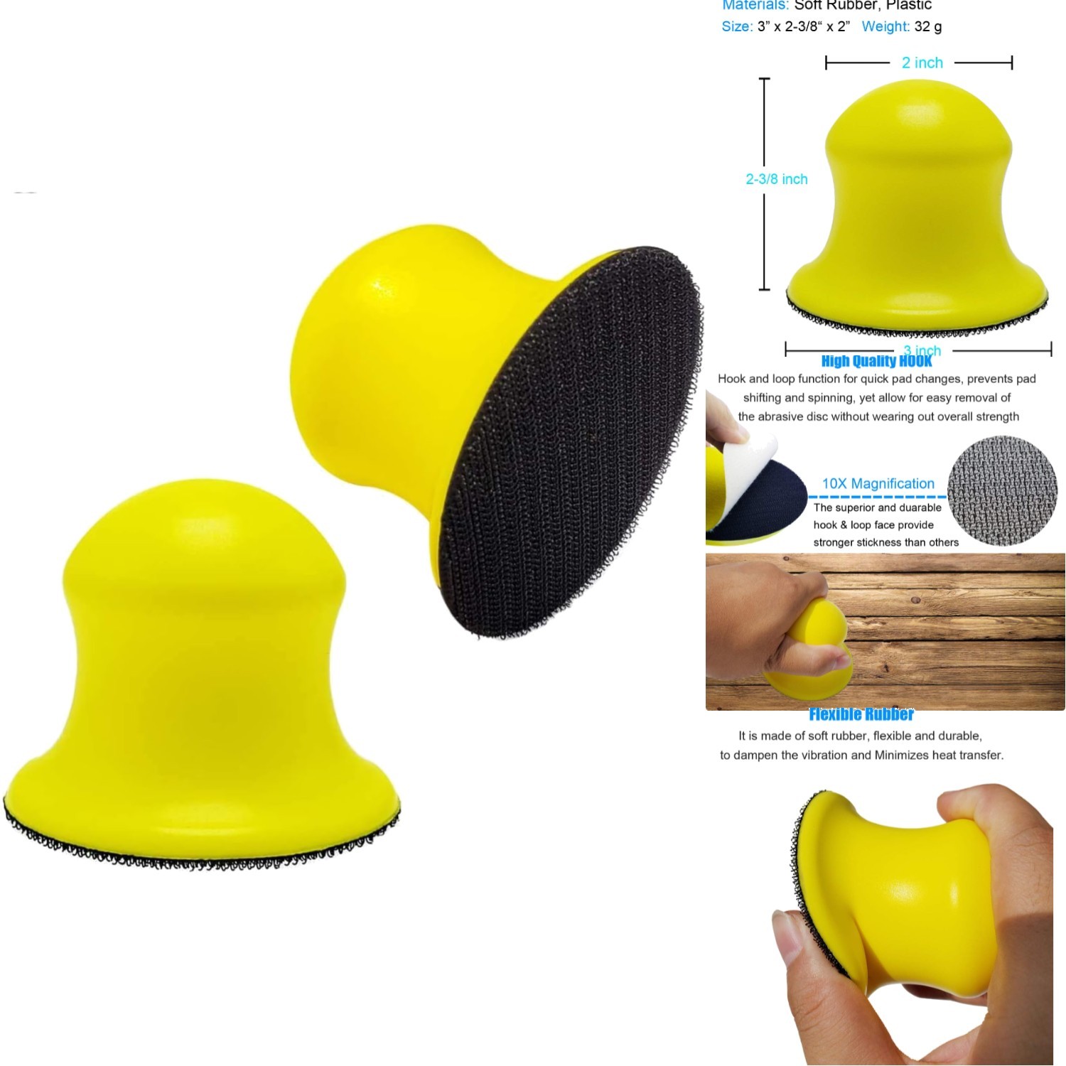 2 Pk Flexible 3″ Round Hand Sanding Blocks for Effortless Repairs and Smoothing