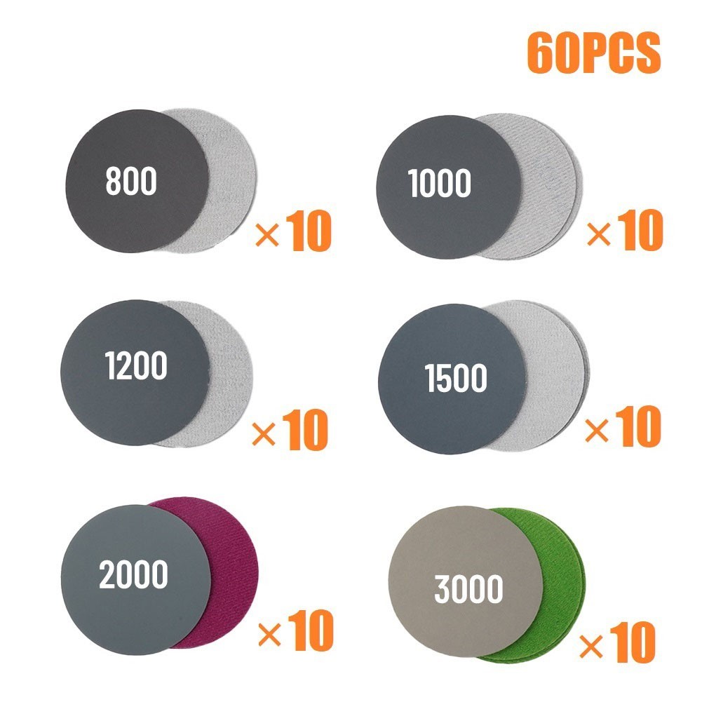 Sandpaper Sanding Discs 3in 75mm 800-3000 Grit Hook&Loop Mixed Power Tools