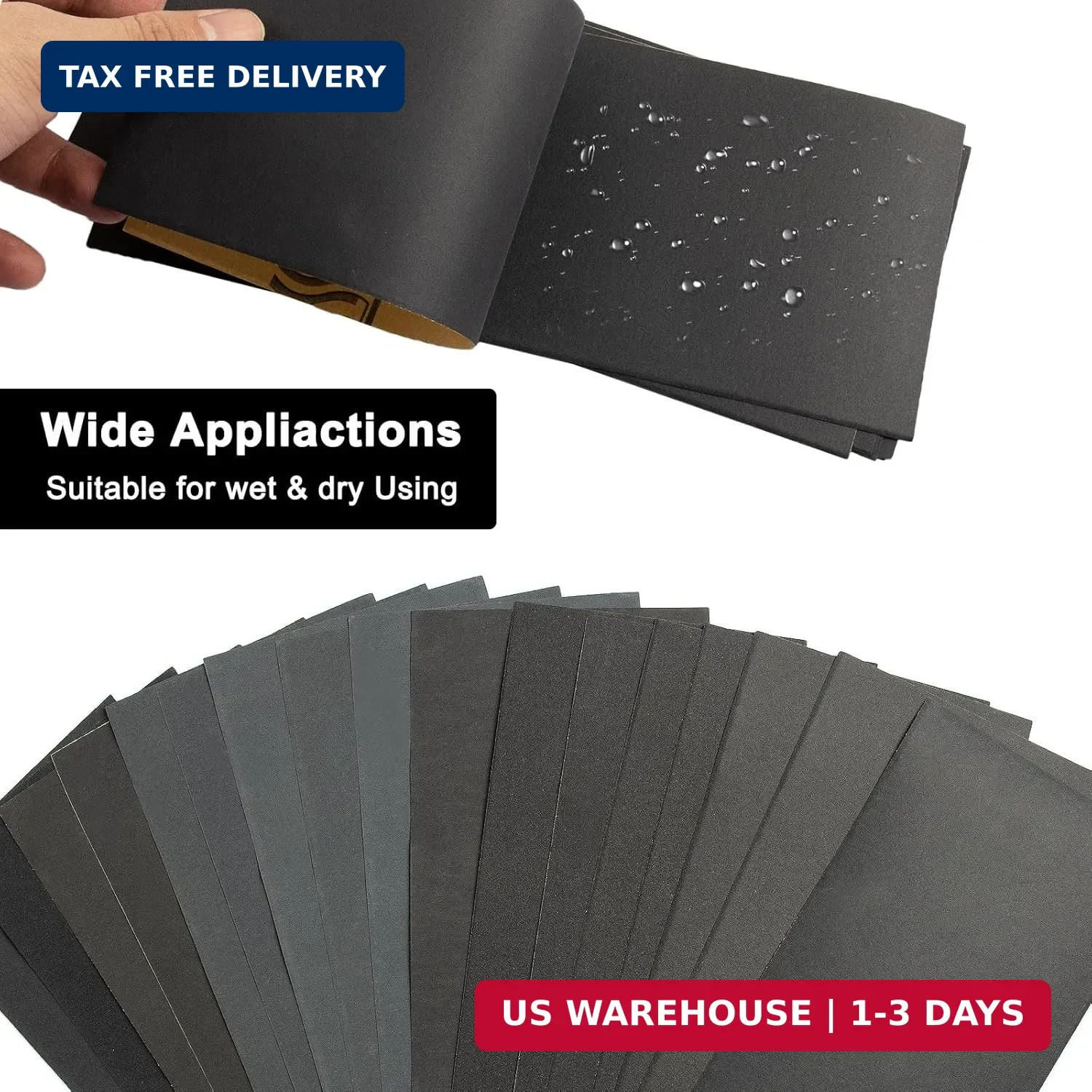 45Pcs Wet Dry Sandpaper, 400/600/ 800/1000/ 1200/1500/ 2000/2500/ 3000 Grit Asso