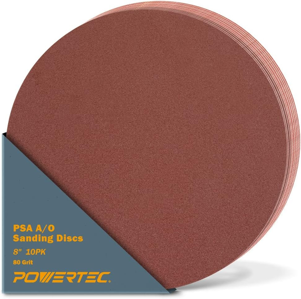 Powertec 10 Pcs 60 Grit 8 Inch Psa Sanding Discs, Self Stick Adhesive