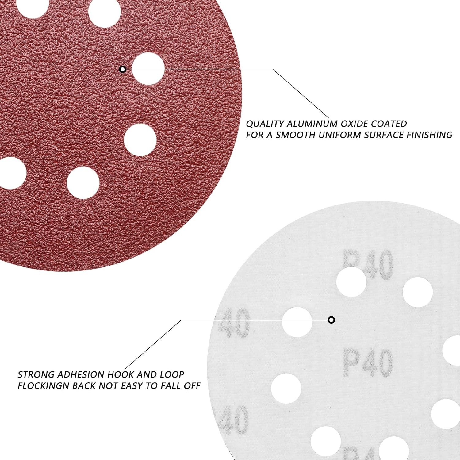 5 Inch 30 Pack Sanding Discs – Coarse 40 Grit Aluminum Oxide for Versatile Use