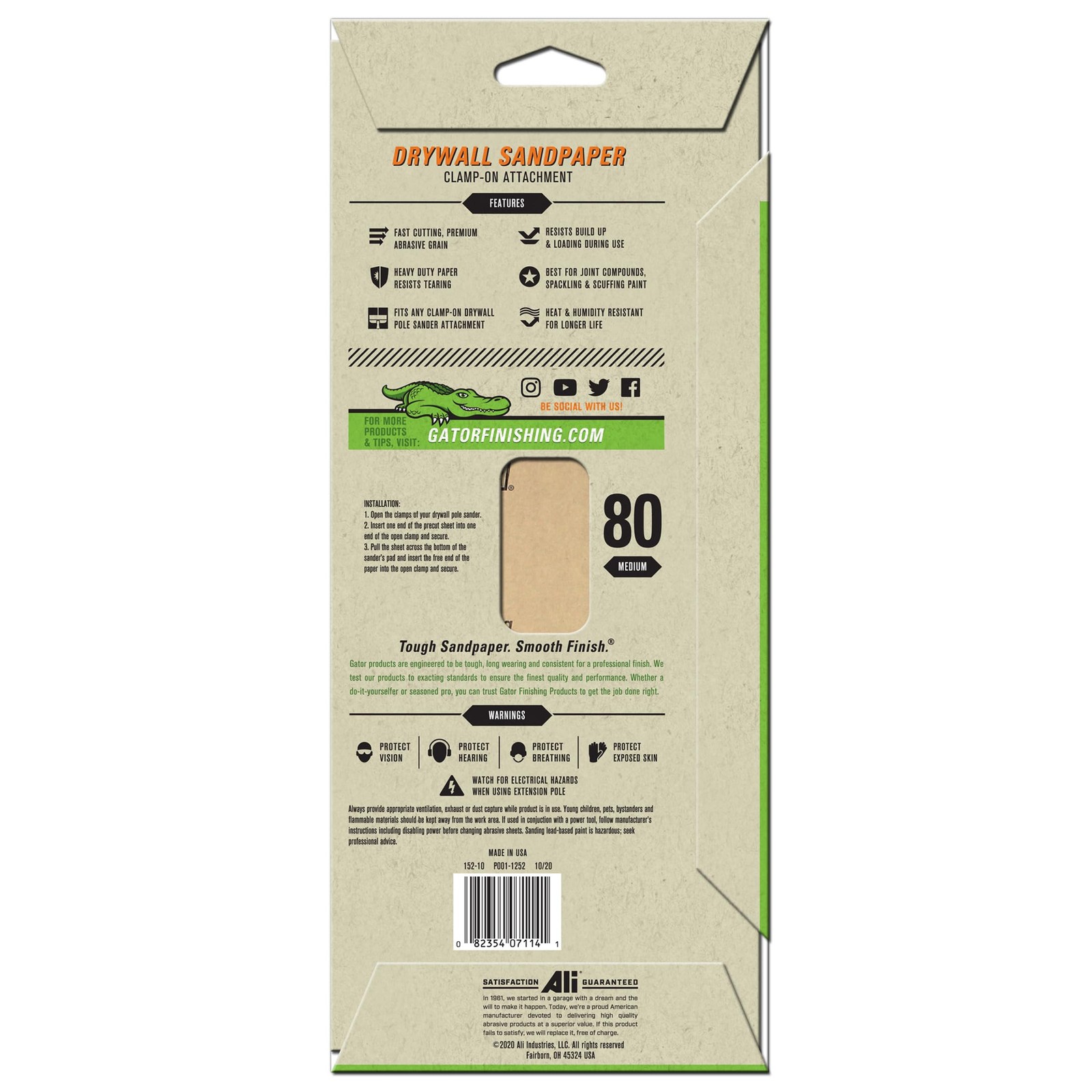 Gator 7114 Precut Drywall Sanding Screen Medium 80-Grit Sheet Sandpaper, 4.25 x