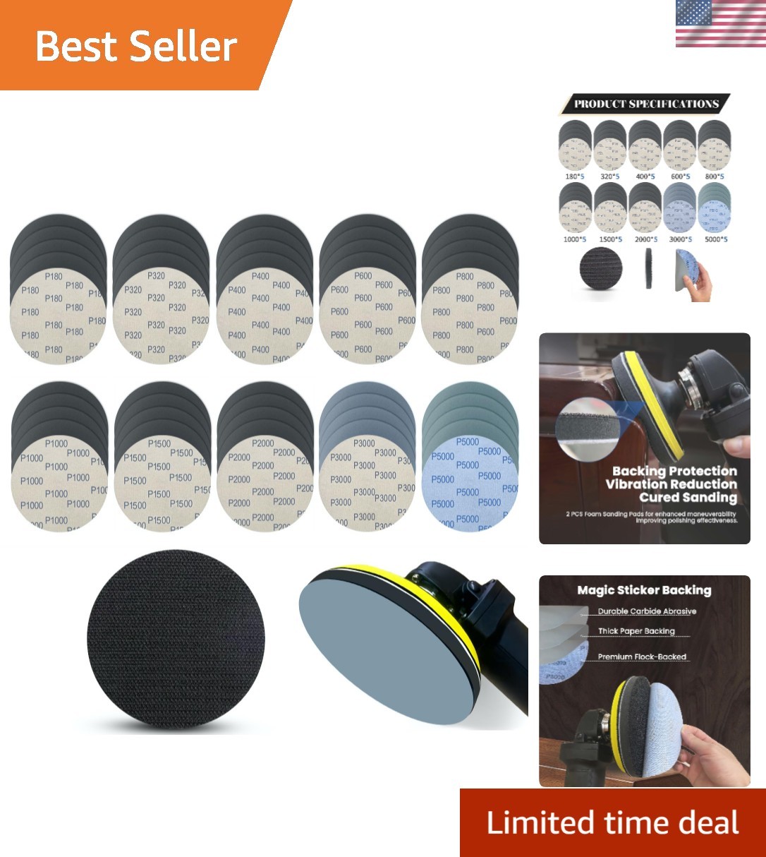5 Inch 51pcs Wet Dry Sanding Discs Hook and Loop Foam Backing Pad, Waterproof…