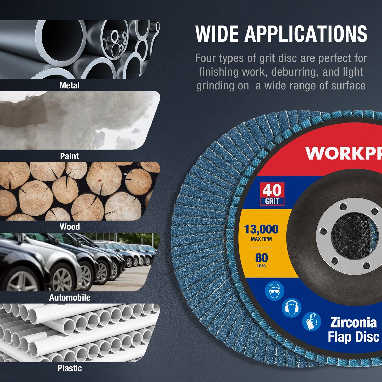 WORKPRO 10-Pack Flap Discs 4-1/2″ x 7/8″ T29 Zirconia Abrasive Flap Sanding Disc