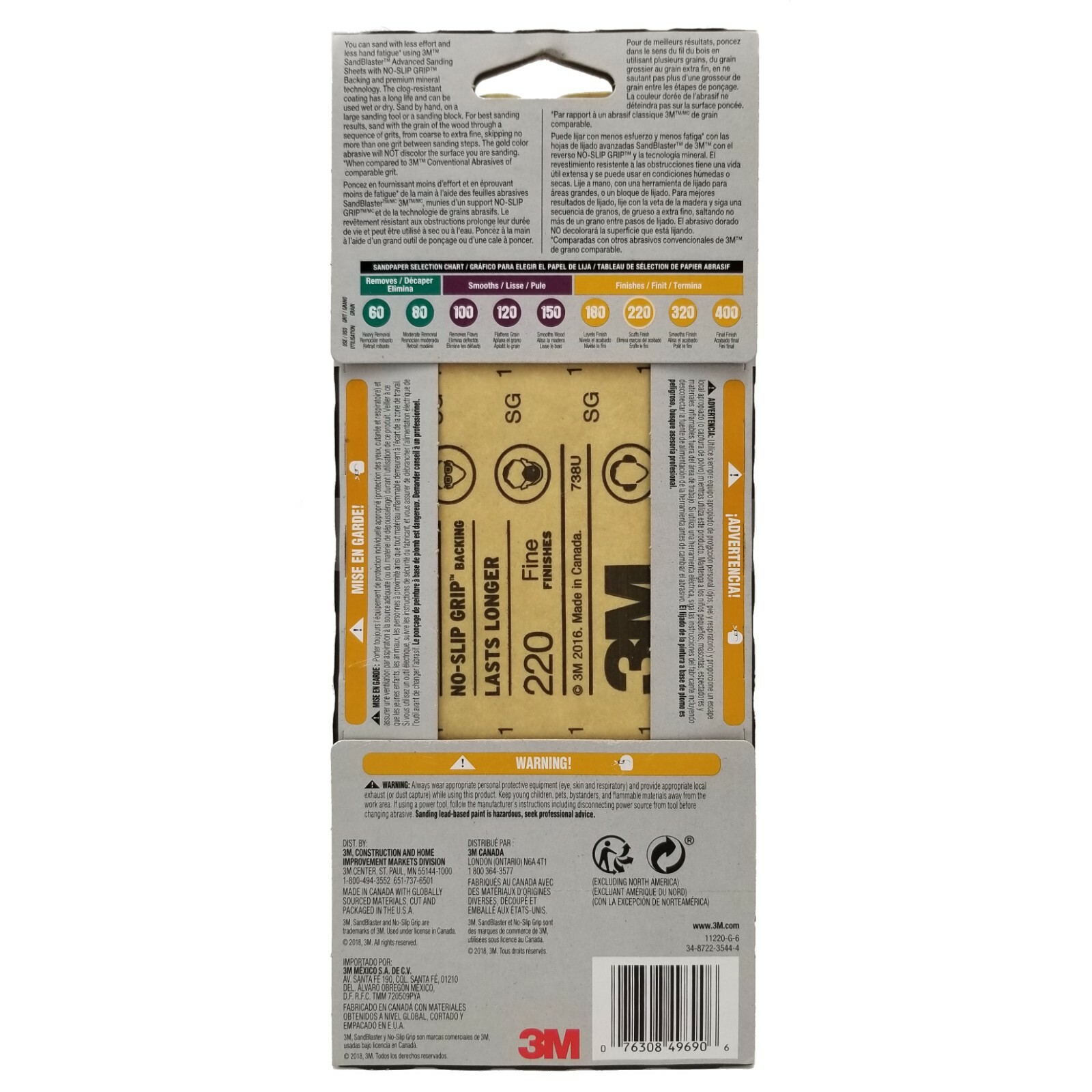 3M SandBlaster Sandpaper Advanced Sanding Sheets, 220 Grit Fine, 6 Count / NEW