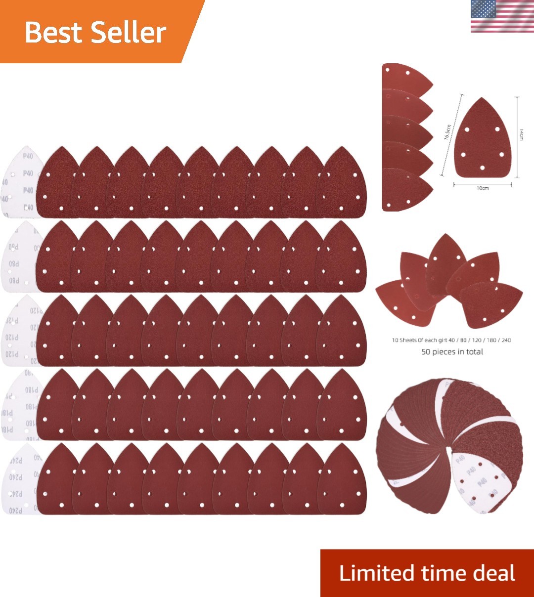 Versatile 50pcs Detail Sander Sandpaper Set with Aluminum Oxide – 140mm x 100mm