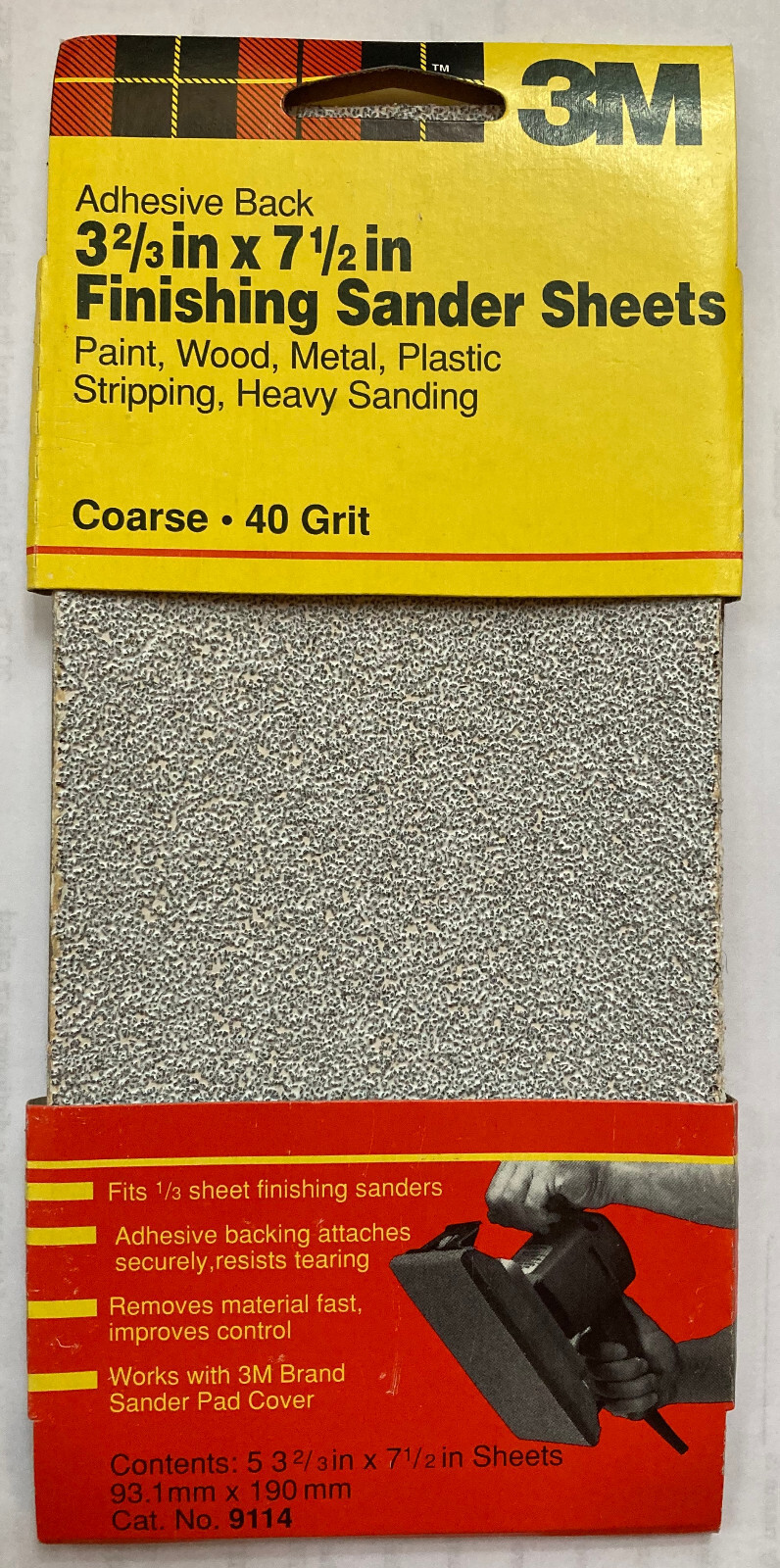 3M Finishing Sander Sheets Coarse 40 Grit 3 2/3” x 7 1/2” 5 Sheets 9114 Adhesive