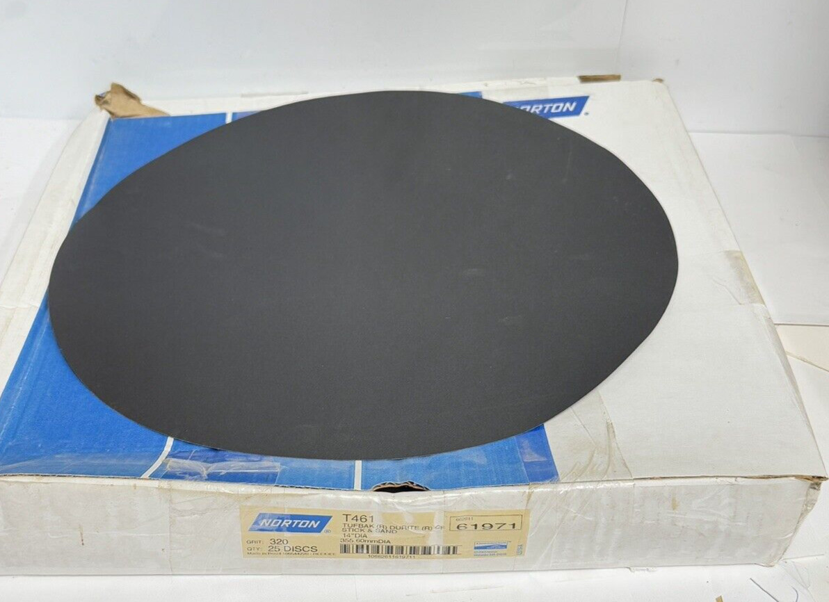 25-Pk Norton 14″ T461 Tufbak Durite Disc 320 Grit 61971 Stick & Sand
