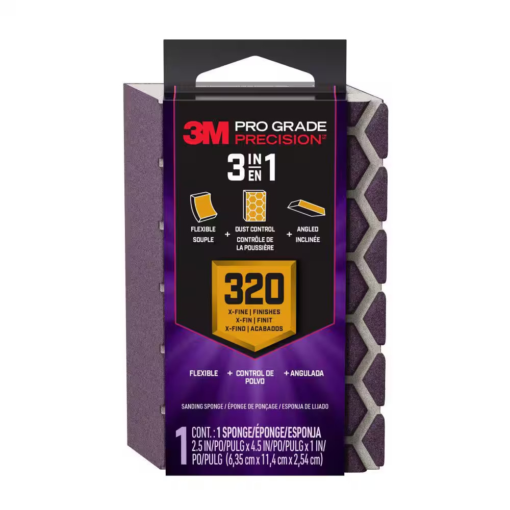 Pro Grade Precision 2.5 In. X 4.5 In. X 1 In. Extra Fine 320 Grit 3-In-1 Sanding
