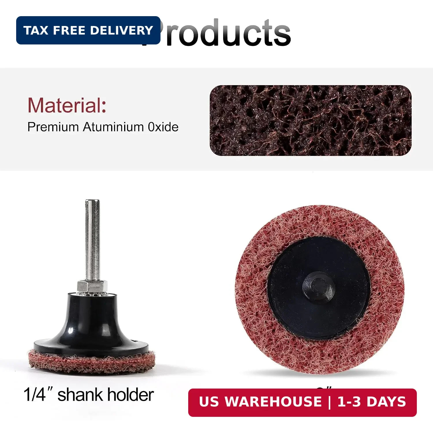 2 Inch Medium Sanding Discs 50 PCS with R-Type 1/4 Inch Shank Holder Maroon Quic