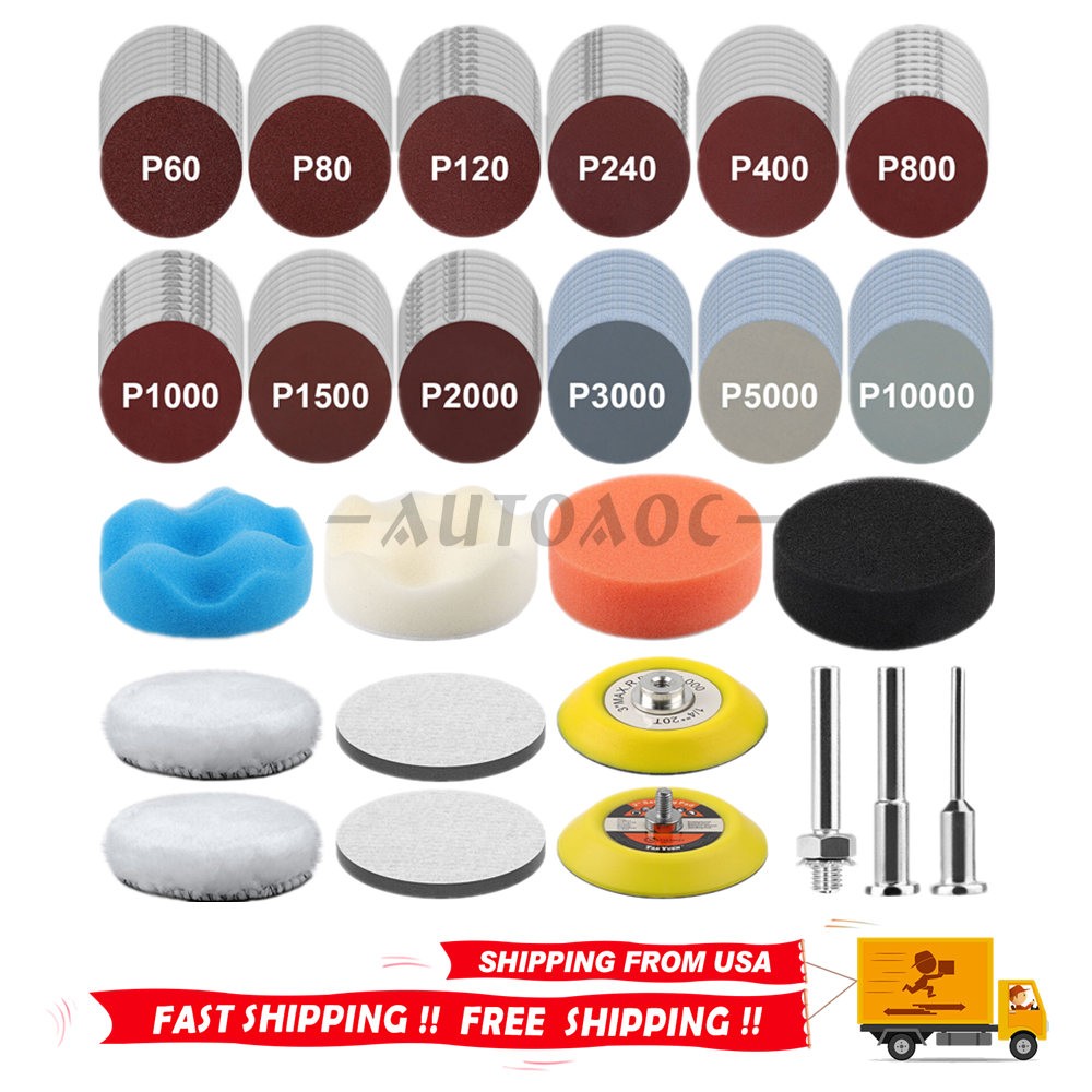 133pcs Sanding Disc Kit,60-10000 Grit Wet Dry Hook & Loop Sandpaper Pads 3 Inch