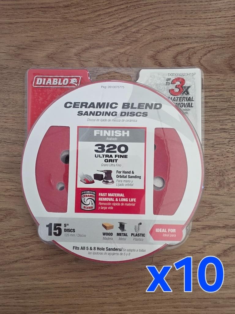+ Lot of 10 DIABLO Ceramic Blend Sanding Discs 5″ 320 Grit (15-PACK each) NEW