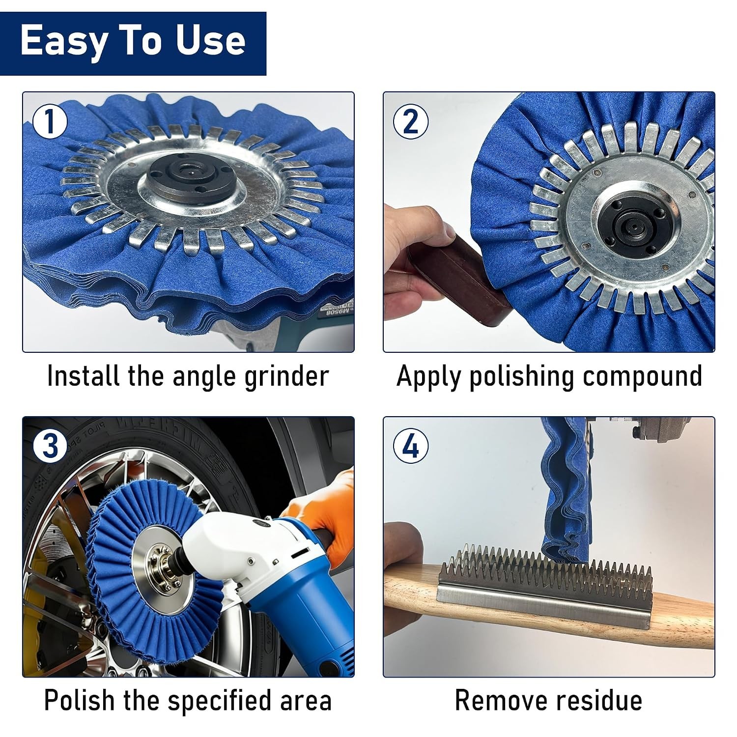 Comprehensive 11-Piece Polishing Wheels for Angle Grinders | Easy & Secure