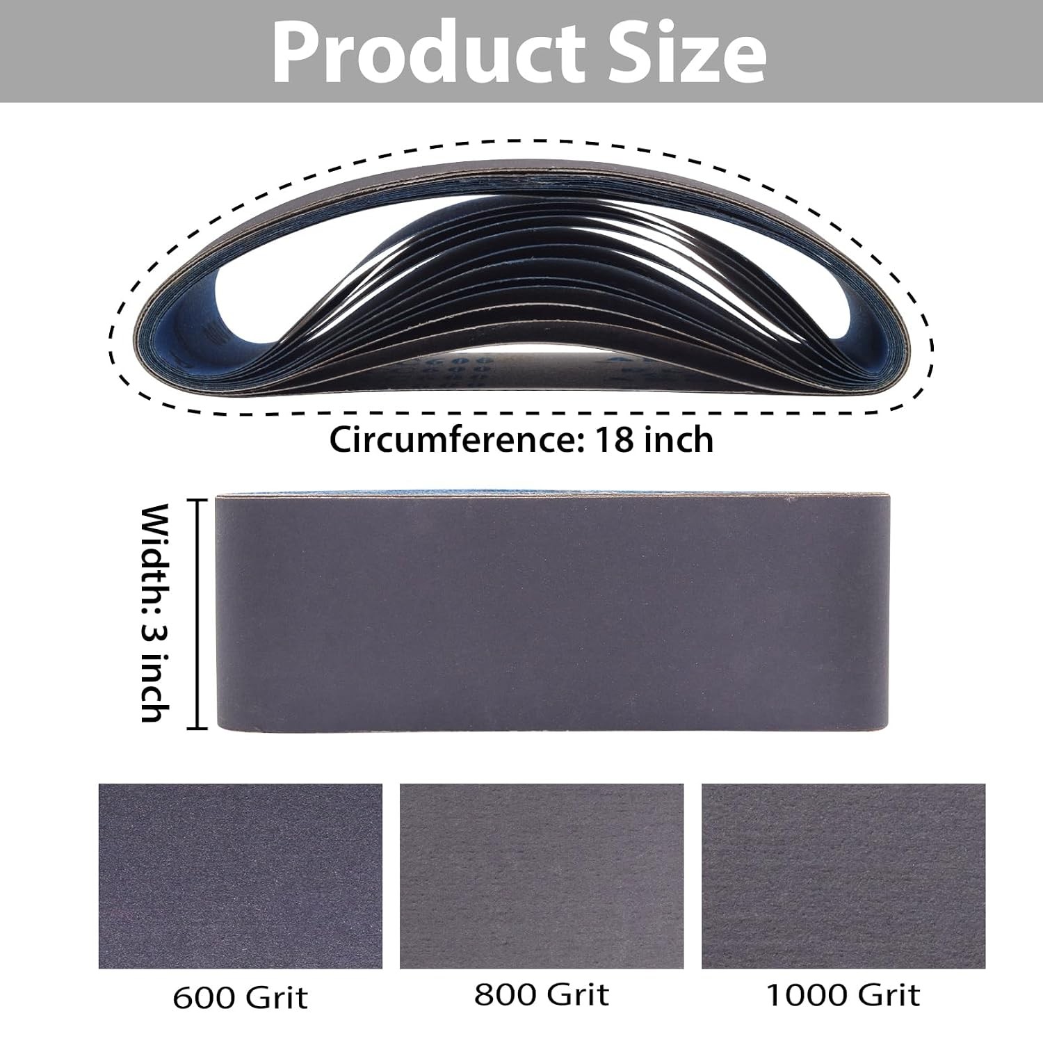 15 Pack 3 x 18 Inch Sanding Belts, 3×18 Silicon Carbide Sanding Belt, 5 Pcs Each
