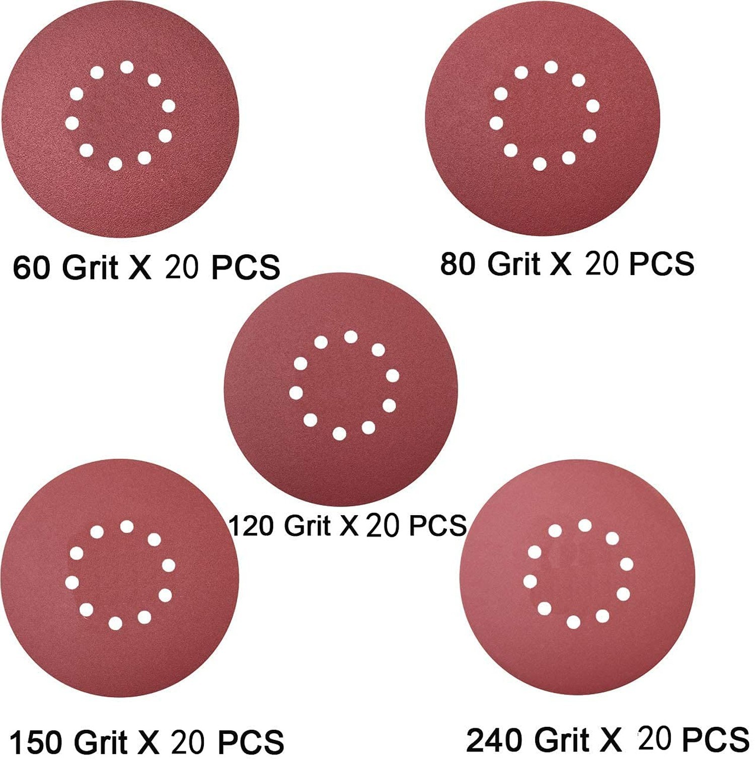 100 PCS 9 Inch 10 Hole Hook and Loop Sanding Discs Set – 60 80 120 150 240 Gr…