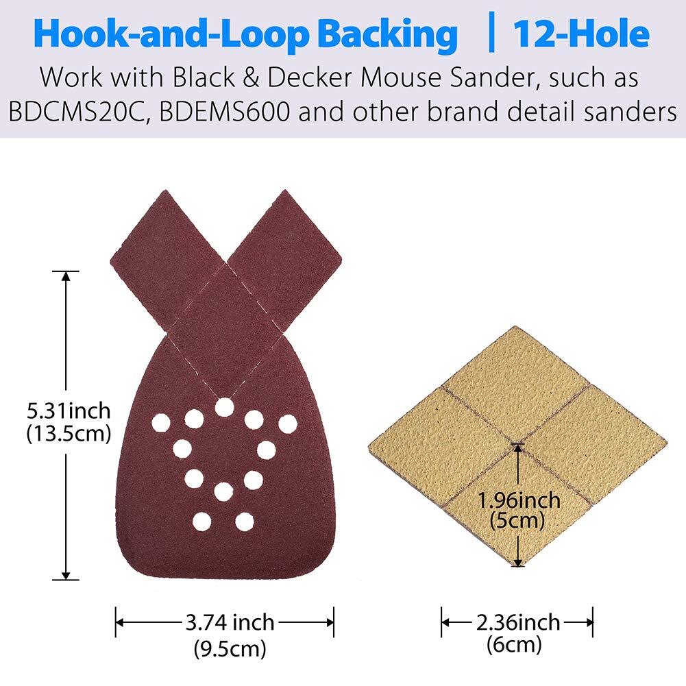 62PC Mouse Sanding Pads 60-240 Grit Sandpaper for Black and Decker Detail Sander