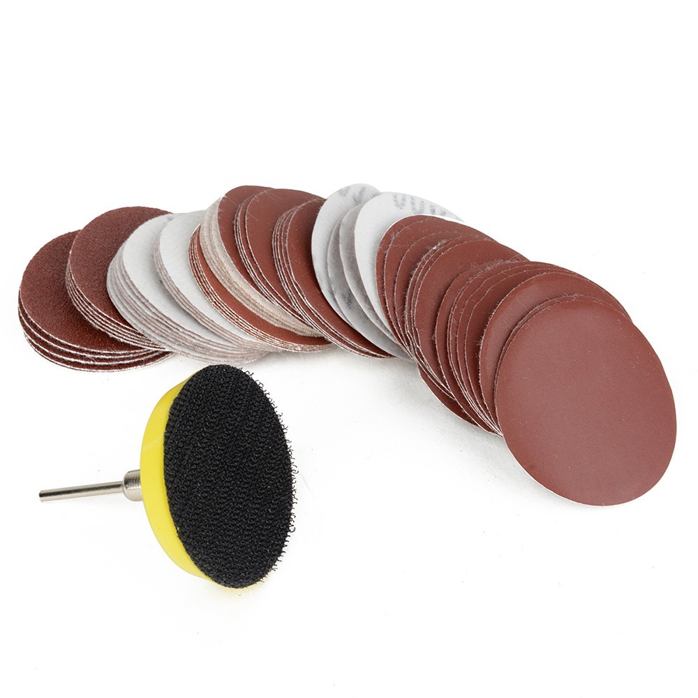 60Pcs 2in Sanding Discs +50mm Hook &Loop Sandpaper Backing Pad 100-2000grit