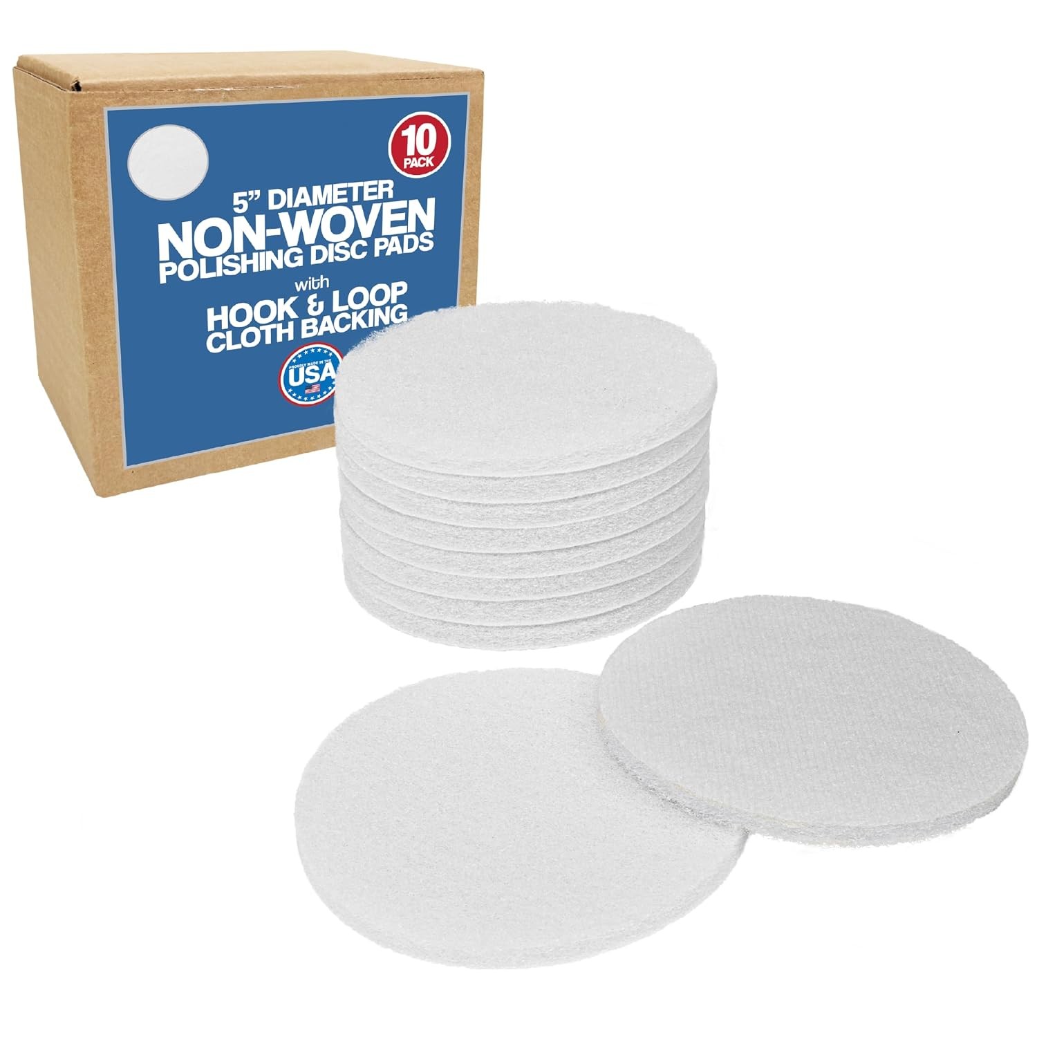 5 Inch Round White Hook and Loop Non Woven Sanding Discs Non Scratch Pad Hook