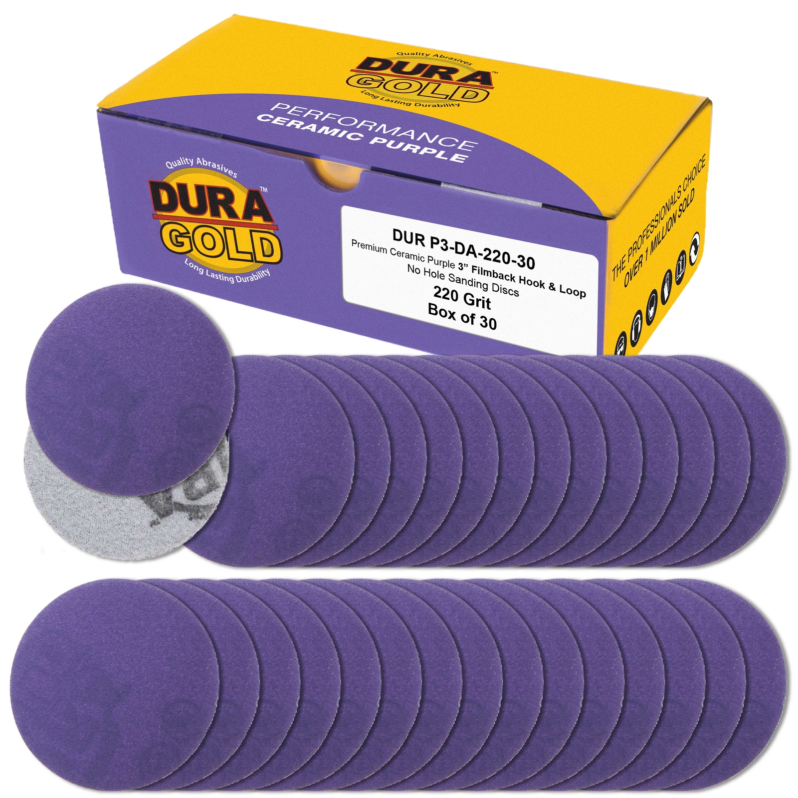 220 Grit 3″ Purple Ceramic Sanding Discs, Box of 30 – Hook & Loop Sandpaper