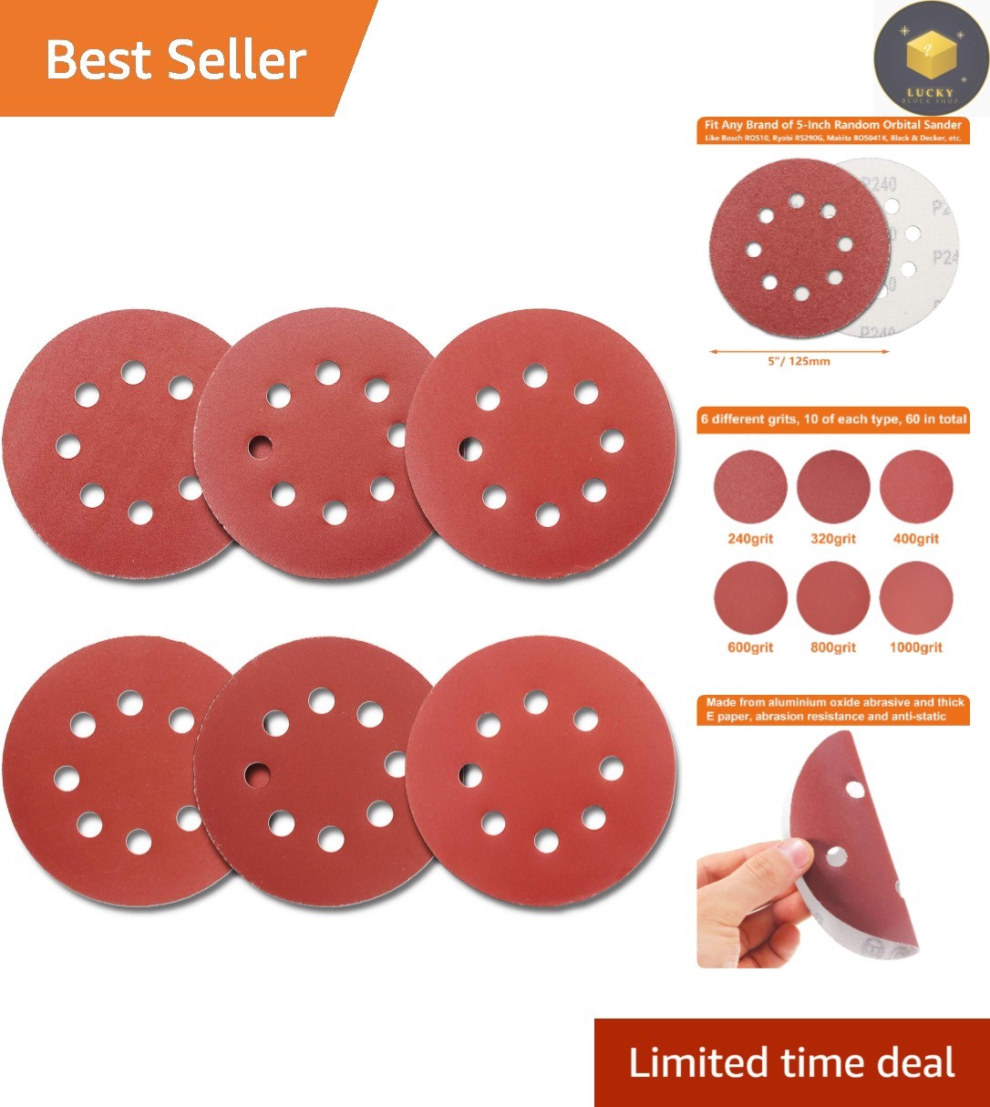Versatile 60Pcs Sanding Discs 5 Inch with Multiple Grits for Perfect Finishes